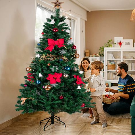 Hofuton Sapin de Noël Artificiel, 180 cm Arbre de Noël avec 640 Branches et Support en Métal, Matériau PVC Ignifuge et 100% Sûr, Assemblage Facile, Décoration de Noël pour Maison, Magasin, Bureau, Extérieur (1/5)
