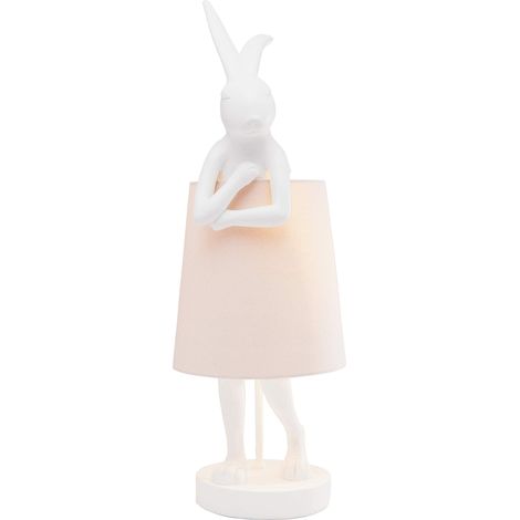 Lampe à poser Animal Rabbit, Lapin, blanc/rose, abat jour lin, lampe de table, decoration chambre à coucher, salon, 68x23x26cm (Ampoule Non Incluse) (1/5)