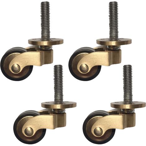 Casters En Laiton - Diamètre Roue 2,5 cm - Hauteur Totale 6 cm - Charge Maximale 150 kg - Tige Filetée - Pour Meubles Rétro Et Classiques - Lot De 4 (1/5)