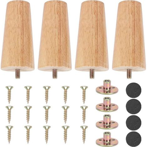 4 Pièces Pieds de Meuble Bois 10cm Pieds de Canapé en Bois pour Lit Tiroir Fauteuil Table Canapé de Nuit Armoire (1/5)
