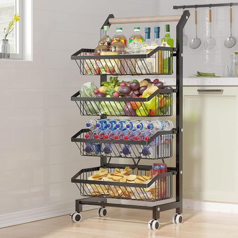 Chariot de Rangement en Treillis métallique avec Roues verrouillables Chariot Utilitaire Multifonctionnel avec poignées pour la Maison, la Cuisine, la Salle de Bain (1/5)