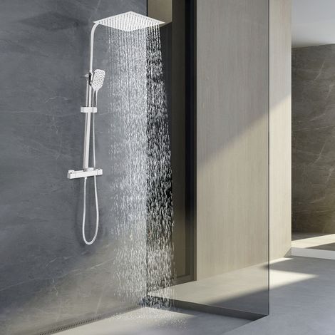 Thermostatic shower system Shower set (shower valve with thermostat, 30cm rain shower, handheld shower with 3 spray patterns) Complete rainforest shower for shower (1/5)
