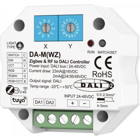 Convertitore Zigbee RF a DALI, Compatibile con Tuya APP e Philips Hue, Controller 6 in 1 per Monocolore CCT RGB RGBW RGB+CCT, 1 Indirizzo, Alimentazione Da Bus 15mA@16VDC o 2mA@24VDC