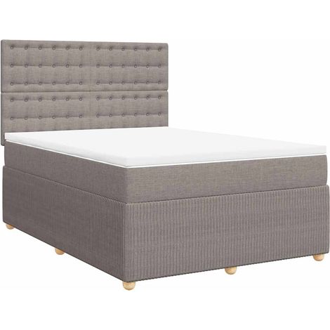 Lit double Lit adulte Sommier à lattes de lit avec matelas Taupe 160x200 cm Tissu (1/5)