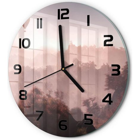 Horloge Murale Ronde Originale en Verre Silencieuse Design Moderne Salon Ballon au-dessus de la forêt fi 30 cm (1/5)