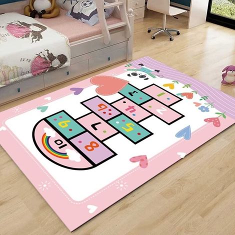 Tapis pour chambre d'enfant, tapis de jeu amusant sur le thème du parking, tapis sur le thème de la vie urbaine ferroviaire, tapis pour enfants lavable et antidérapant - 80x120CM (velours cristal)