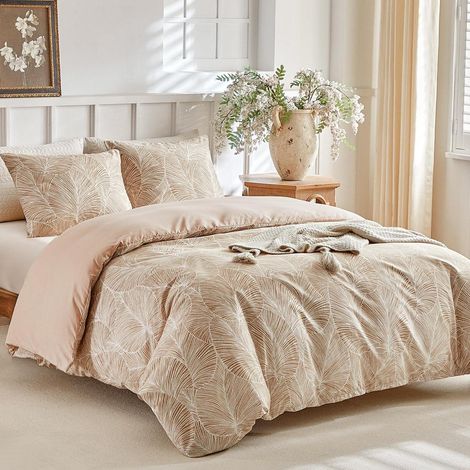 Bettwäsche-Set 230x220 cm Mikrofaser Tropenmuster Beige Sommer