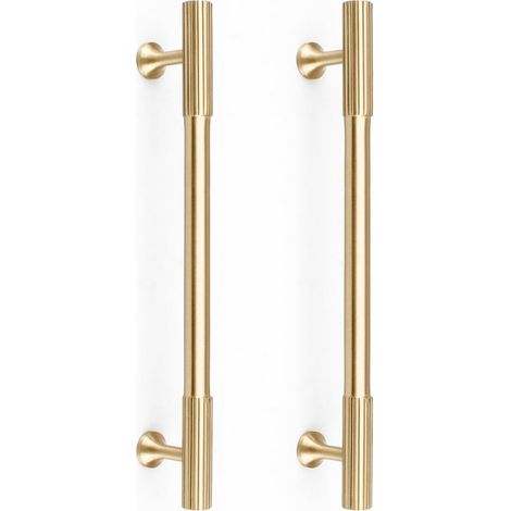 Lot de 2 poignées d'armoire en laiton massif doré, centres de trous de 160 mm, pour placard de cuisine, commode, salle de bain, poignées d'armoire en laiton brossé (1/4)