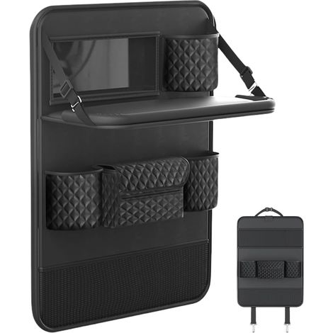 Plateau de table pliable – Organiseur de voiture en cuir, support de tablette d'écran Sac arrière de siège de voiture – Poches de rangement en cuir avec plateau de table pliable – Housses de siège (1/5)