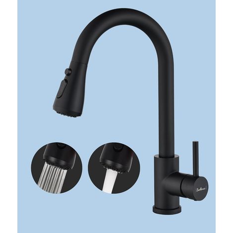 Robinet Cuisine Mitigeur Cuisine Douchette avec 2 Modes de Pulvérisation Pivotant à 360° d'Évier à Arc Élevé Pulvérisateur Escamotable Froid & Chaud Disponible(noir) (1/5)