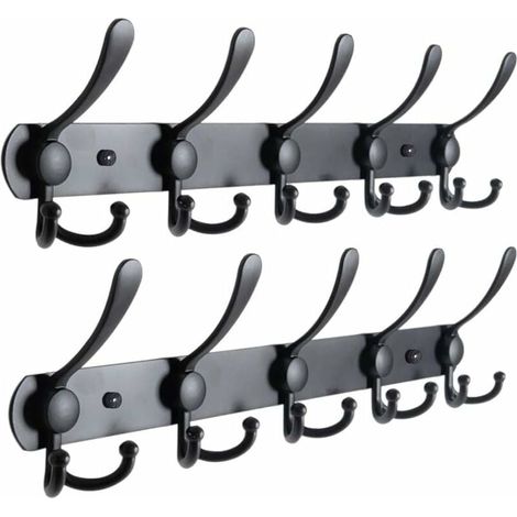 Appendiabiti da parete, Appendiabiti da parete in acciaio inox, Appendiabiti da parete, 15 ganci, Nero (1/5)