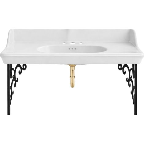 Mueble bajo lavabo suspendido 3 huecos JACOB DELAFON Cléo 1889 con soportes de metal negro + sifón dorado