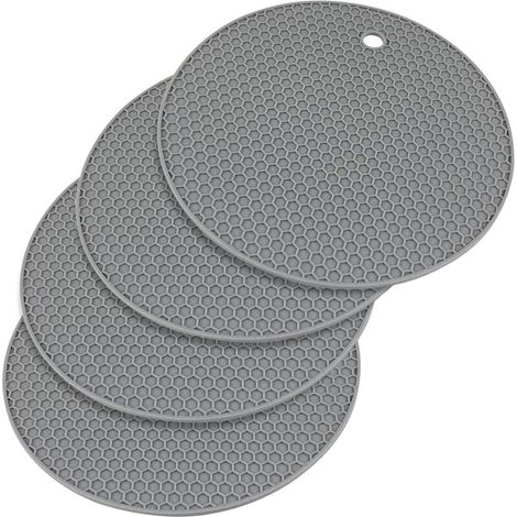 ALOVEZ 4er-Pack Untersetzermatten aus Silikon, rutschfeste Silikon-Untersetzer, langlebig, wasserdicht und rutschfest, geeignet für Töpfe, Pfannen, Teekannen und Schüsseln (grau) (1/4)