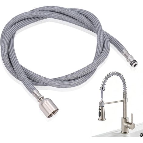 Tuyau de remplacement pour robinet de cuisine, flexible extensible G1/2 de 1,5 m, flexible de douchette extensible, adaptateur pour tuyau d'évier en acier inoxydable, kit de réparation d'évier (1/5)
