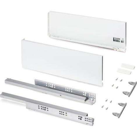 Emuca Cajón exterior Protone 30kg con guías de extracción total y cierre suave, Altura 178mm, profundidad 500mm, Acero, Pintado blanco - (1/5)