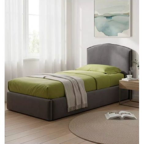 letto singolo con contenitore "moon" rivestito in tessuto grigio 90x190 cm (1/4)