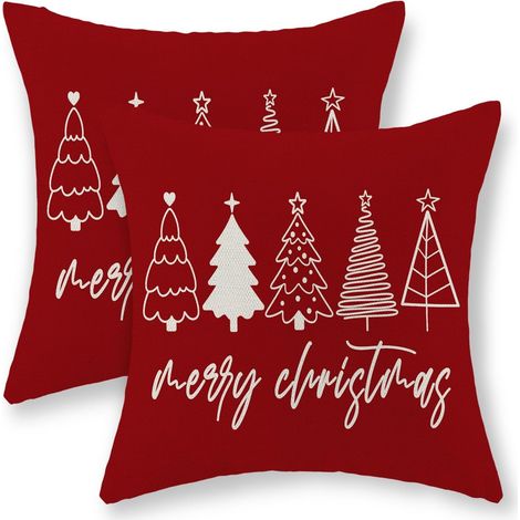 Housse De Coussin De Noël - Lin Naturel - 50 X 50 Cm - Décor Festif Pour Canapé Lit Jardin Bureau - Lot De 2 (1/5)
