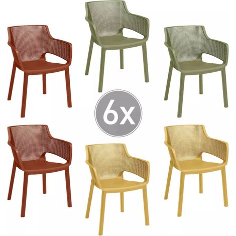 set 6 sedie impilabili keter "elisa" in polipropilene 2 verde, 2 rosso, 2 giallo 61x54,5x79 cm