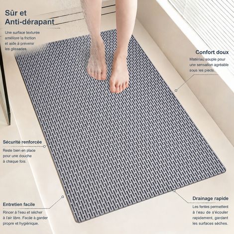 Tapis de bain antidérapant gris 100x120 cm gris 100 120cm 1 kg – Livraison gratuite