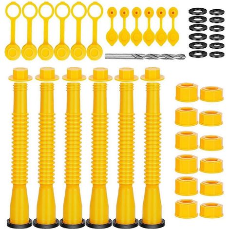 Bec verseur de rechange pour bidon d'essence, buse de bidon d'essence (kit de 6 pièces - jaune), buse de versement flexible compatible avec la plupart des bidons d'huile de 12 510 gallons. (1/4)