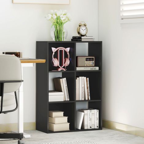 Bibliothèque cubes 6 Bois étagères noire 61,5x29,5x91,5 cm
