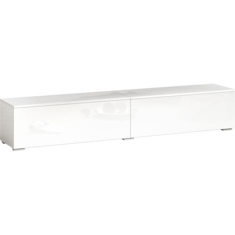Mobile Porta TV fino a 75" Sospeso 180x33x30 cm con Ante a Pressione in Legno Bianco Lucido (1/5)