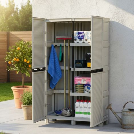 Dmora Armario exterior o interior, 2 puertas y 3 estantes de polipropileno, 100% Made in Italy, 100x39h172 cm, color gris claro (1/3)