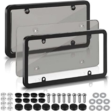 Lot de 2 supports de plaque d'immatriculation, en plastique noir, compatibles avec la plupart des plaques américaines standard - Vis et cache-vis inclus (1/5)