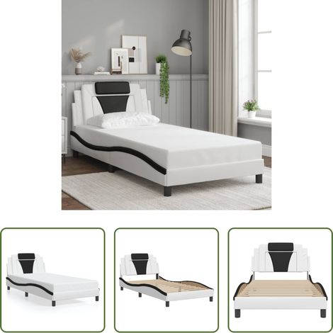 Kopfteil - Bettgestell "Viana" ohne Matratze Weiß und Schwarz 100x200 cm Kunstleder (1/5)