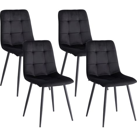 4 pièces chaises de salle à manger modernes siège rembourré en velours pieds en fer chaise minimaliste nordique pour cuisine salon/salle à manger Restaurant Noir (1/5)