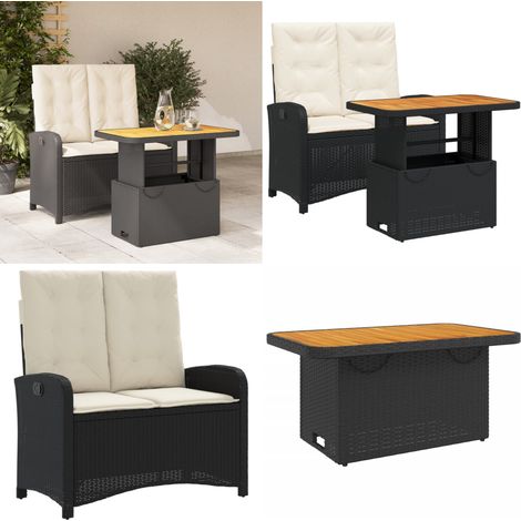 Ensemble à manger de jardin coussins 2pcs noir résine tressée - Banc de jardin - Table de jardin (1/5)