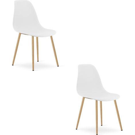 Set di 2 sedie scandinave WAT bianche con gambe effetto legno (1/5)