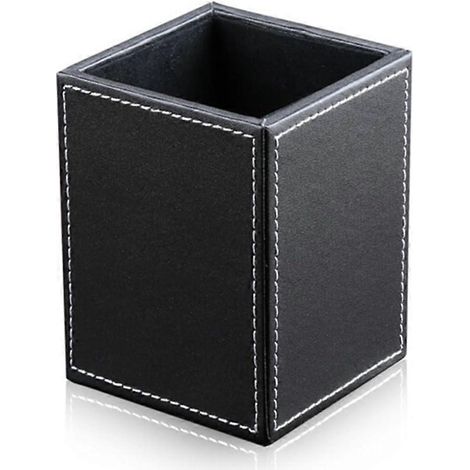 Porte-stylo carré en cuir, boîte de rangement pour fournitures de bureau, accessoires de bureau (noir) (1/4)