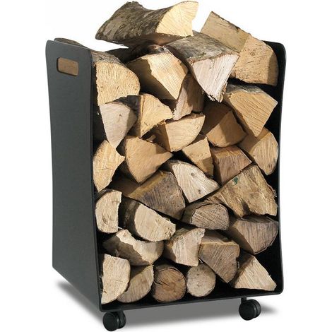 Porte bûche intérieur avec roulettes acier noir 39x39 cm – Hauteur 58 cm – Capacité 40 kg – Made in Italy