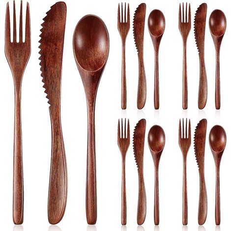 Holzbesteckset – Löffel, Gabel, Messer, Küche, Haushalt, Picknick, Camping, 12-teilig (1/5)