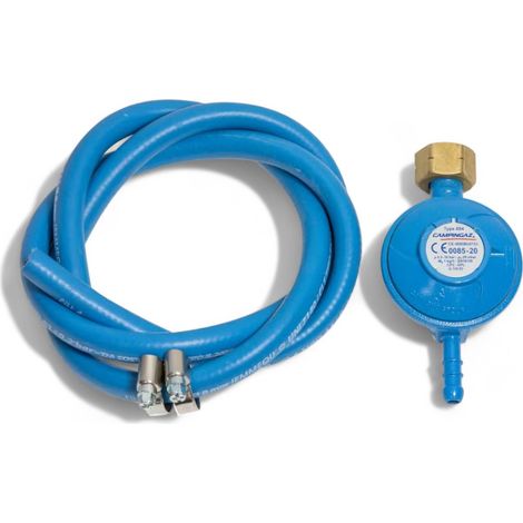 Kit regolatore taratura fissa con tubo e fascette collegamento bombole gas per barbecue attacco Italia (1/3)