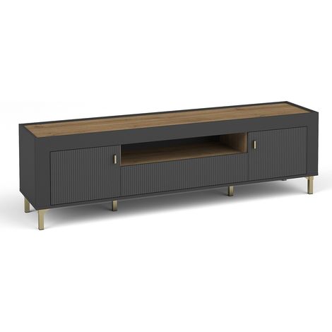 Mueble TV Mormavu 106, Negro mate, Número de puertas: 0, Número de cajones: 0, 177x52x40cm