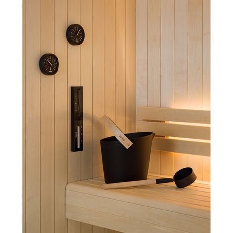 Tylö Saunazubehör Set Brilliant Black Saunakübel Saunakelle Thermometer Hygrometer Sanduhr (1/5)