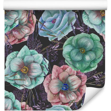 Bunte Anemonen-Tapete im Aquarellstil für Wohn- und Schlafzimmer, 50 x 1000 cm (1/5)
