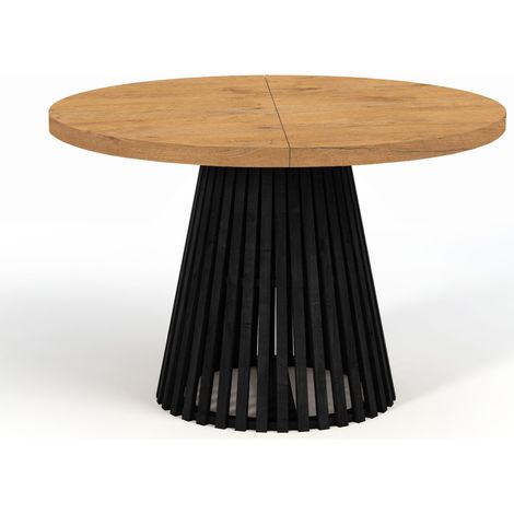 Table à manger ronde extensible DOVER avec lamelles, diamètre : 90 / 140 cm, Couleur :Lancelot / Noir (1/4)