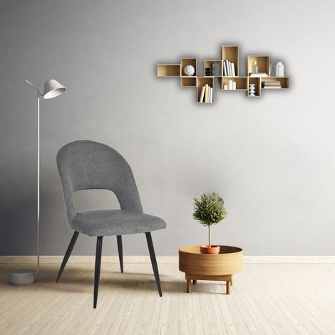 2x Ergonomische, gepolsterte Sessel in Grau mit schwarzen Beinen, 50x48x84