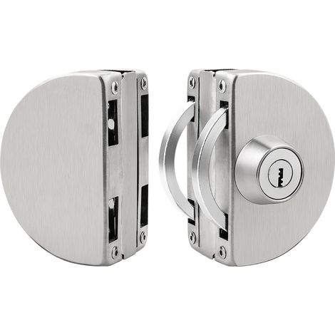 Serrure de porte vitrée en acier inoxydable sans perçage, serrure pour porte double vitrée, serrure centrale pour porte vitrée coulissante double, porte vitrée (1/4)
