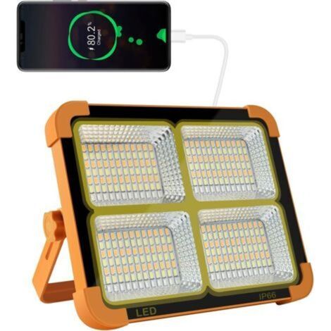 Projecteur LED Rechargeable 100W 10000LM, Lumière de Travail Lanterne Portable avec Panneau Solaire, 16500mAh USB Lampe Rechargeable, pour Camping, Chantier, Garage, Atelier (1/4)