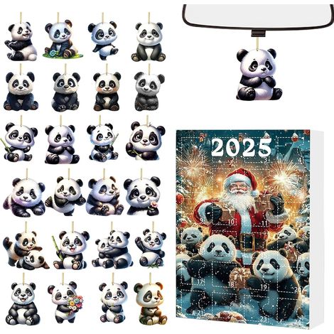 Advent Calendar Countdown Christmas 24 Pieces 2D Panda Christmas Decoration 2025 Pendant for Tree Garden Mirror Car Backpack Tradition Parties (1/5)