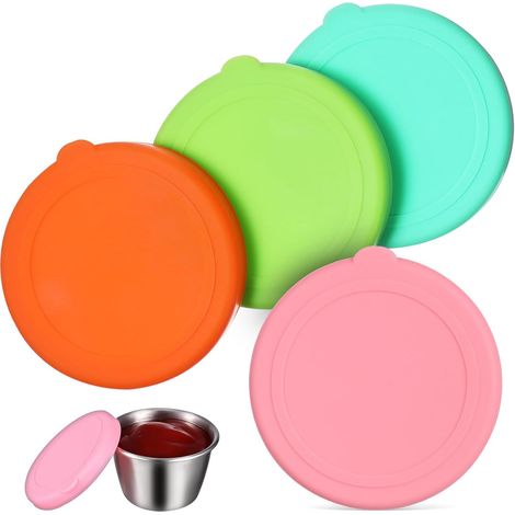 Lot de 4 couvercles en silicone pour bocaux, 6,3 cm de diamètre, couvercles de rechange ronds pour bocaux et bols en verre, multicolores, pour la cuisine. (1/5)
