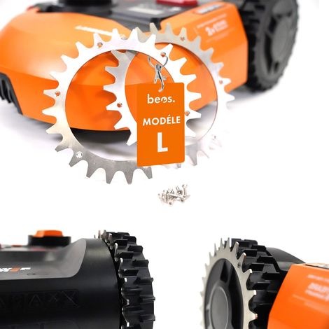 2 x Crampons en Acier Inoxydable de qualité supérieure pour Worx Landroid L & Vision + 12 x vis en Acier Inoxydable – Amélioration de la Traction pour Tondeuse Robot – Taille des Roues 225 mm
