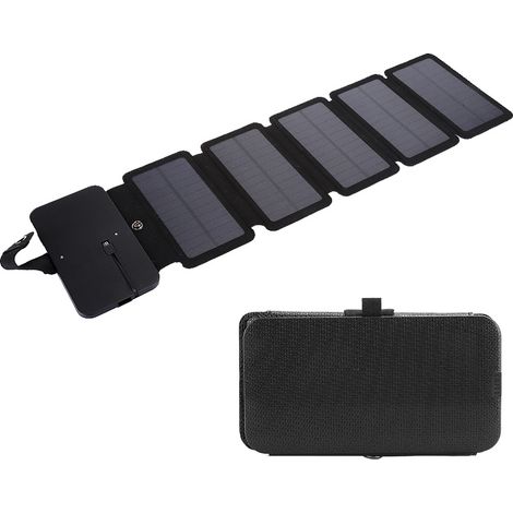 Panneau solaire USB pliable d'extérieur, batterie externe, chargeur pour smartphone, noir (1/5)
