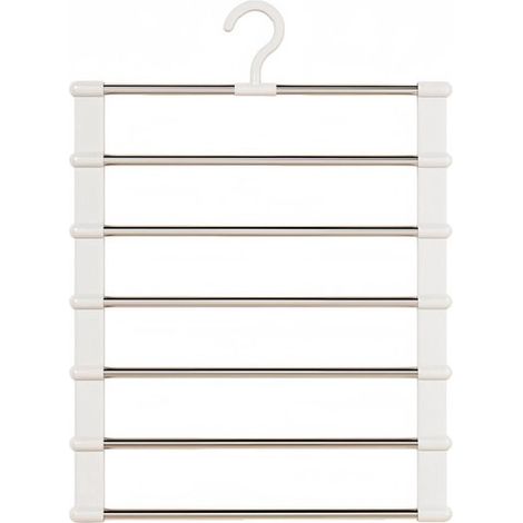 Cintre à pantalons 6-en-1, porte-pantalons gain de place pour suspendre jusqu'à 6 pantalons, foulards, jeans et jupes, dimensions 50,5 x 35,5 cm, blanc, 1 pièce (1/5)