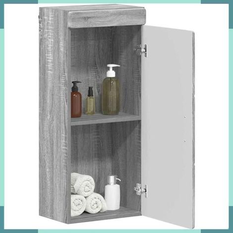 Armoire murale de salle de bain - TULUM - Gris Sonoma - 2 étagères grand rangement - Bois d'ingénierie finition mat (1/5)