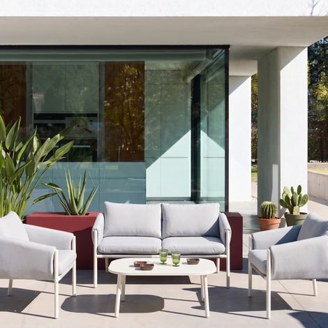 Salon de jardin acier 4 places tissu gris - Kyo (1/4)